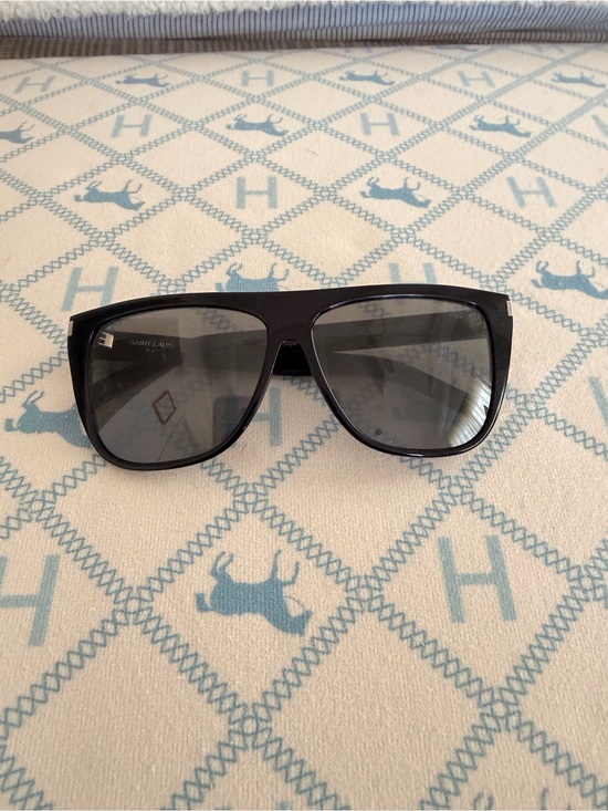 Saint Laurent Glossy Black Rectangular Sunglasses